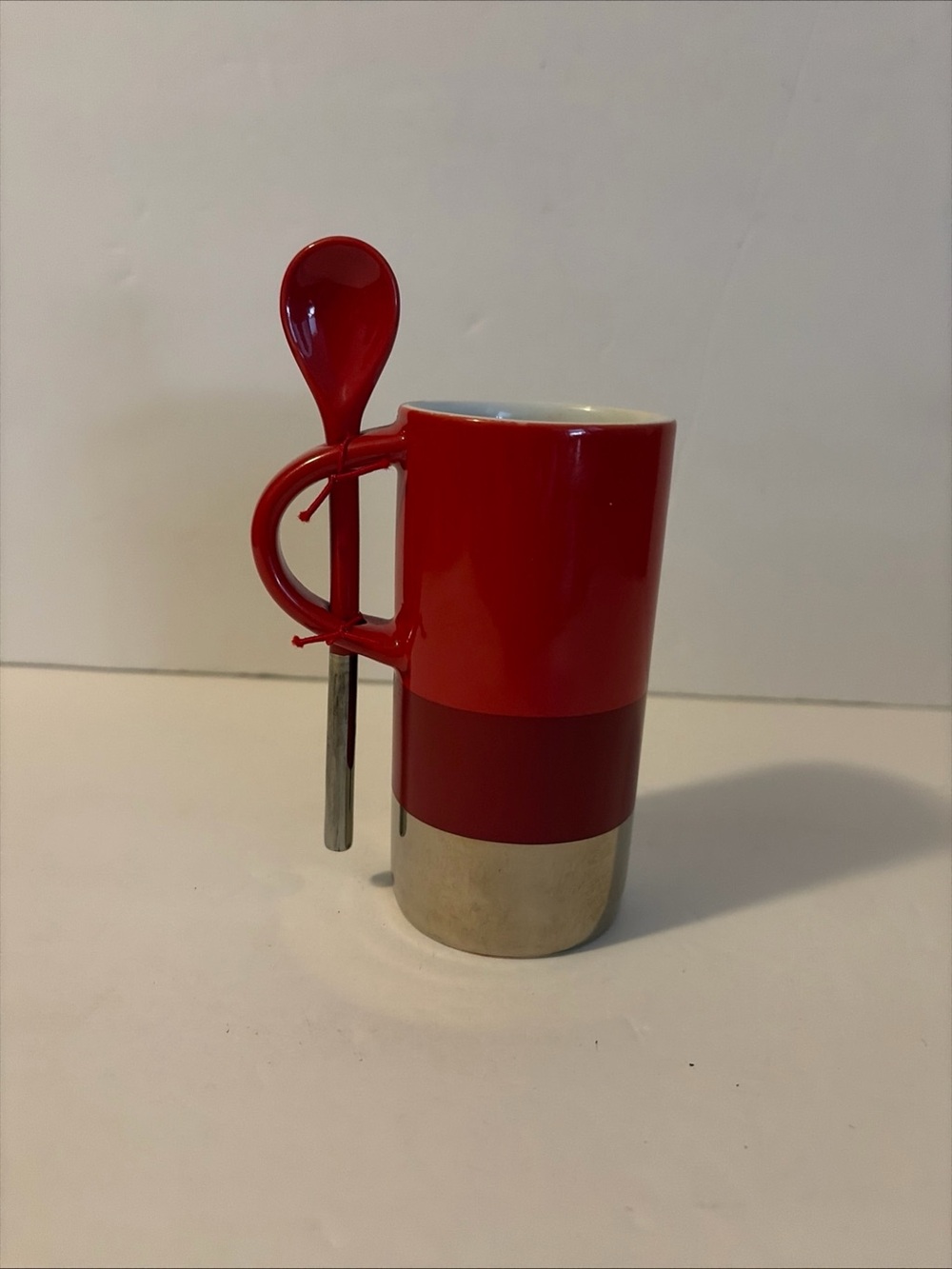 Starbucks Espresso Coffee Mug with Spoon Red & Silver Holiday Cup 8 oz 2014